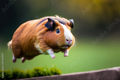Jumping guinea pig. Generative AI photo