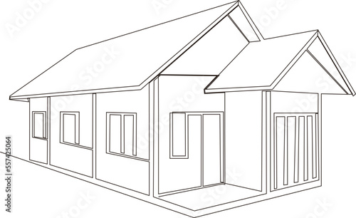 continuous line art drawing of black and white minimalist house