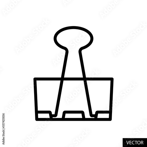 Binder paper clip vector icon in line style design for website, app, UI, isolated on white background. Editable stroke. Vector illustration.