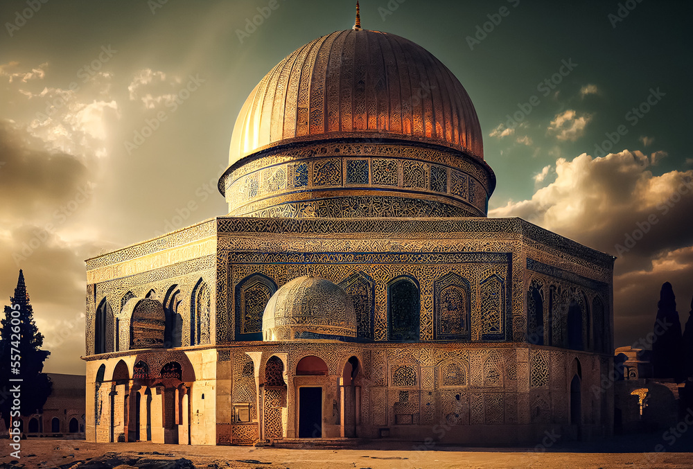 Naklejka premium Beautiful Aqsa mosque, AI-generated 