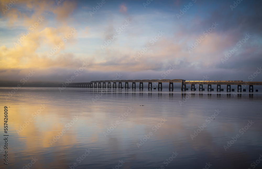 The Tay Rail Bridge at Sunrise in Dundee The Tay Rail Bridge at Sunrise in Dundee