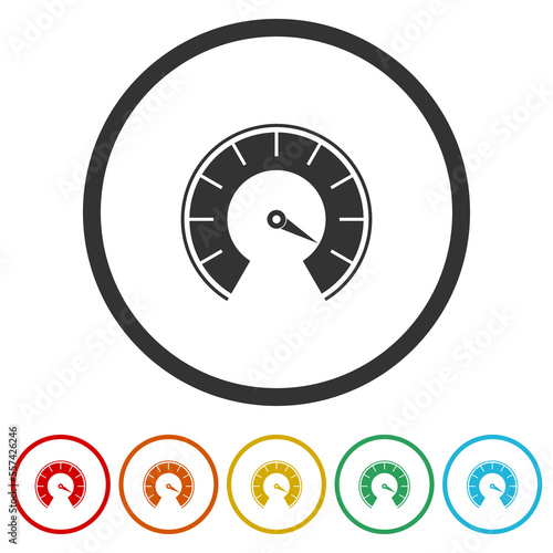 Speedometer Icon. Set icons in color circle buttons