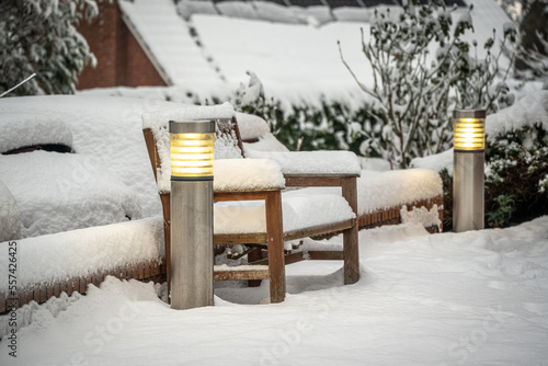 Wallpaper Mural A small winter bench covered with snow Torontodigital.ca