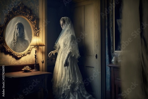 Ghost of a Victorian Woman. Generative AI, non-existent person. photo