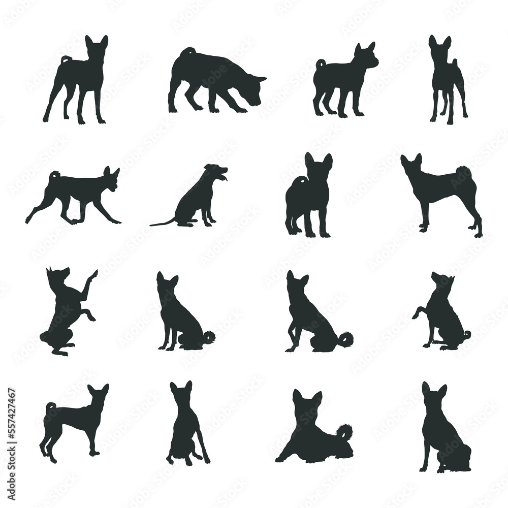Basenji Dog Silhouettes, Basenji Dog silhouette set.