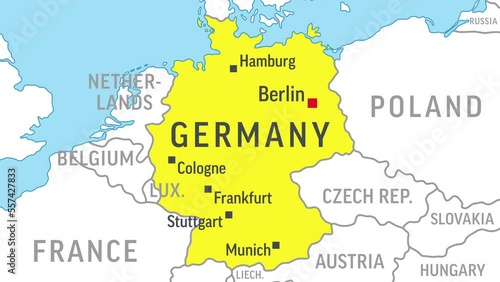 Germany Map. Zoom on World Map. 4k Video Footage. Motion Graphics