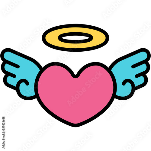 heart wings outline color icon