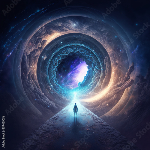 Ai generated art of space, galaxy, other dimension, surrealism, astral world, ethereal world, good for cover art, wallpaper HD photo