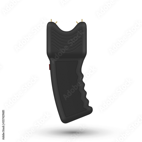 Electric shocker black electricity weapon with handle realistic vector illustration