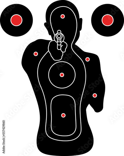 Target for shooting man gun black silhouette red point marks vector flat accuracy aim challenge goal