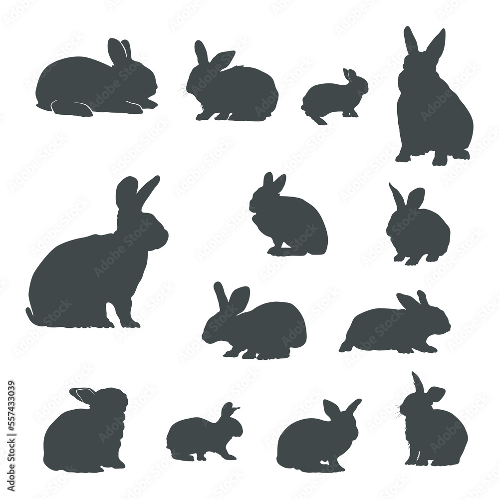 Rabbits silhouettes, Bunny silhouette set. Rabbits silhouettes, Bunny silhouette set.