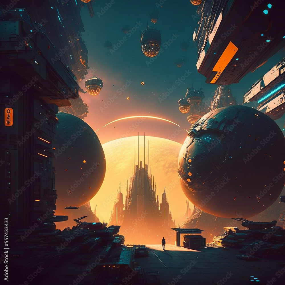 ai generated art of futuristic cyberpunk city in the galaxy, retrowave ...