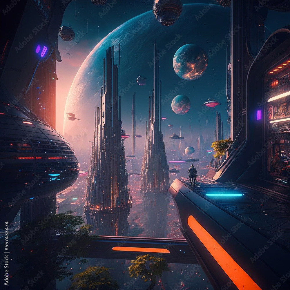 ai generated art of futuristic cyberpunk city in the galaxy, retrowave ...