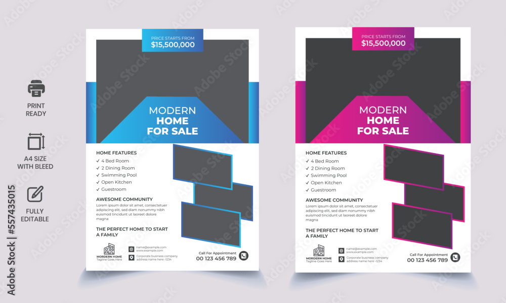 real estate flyer for real estate and property business with 2 color variation template