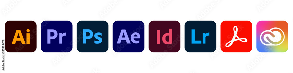 Vinnitsa, Ukraine - December 30, 2022: Adobe programs logo icon set ...