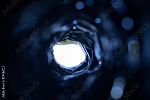 Slika na platnu Black hole tunnel, light at the end of the tunnel, portal