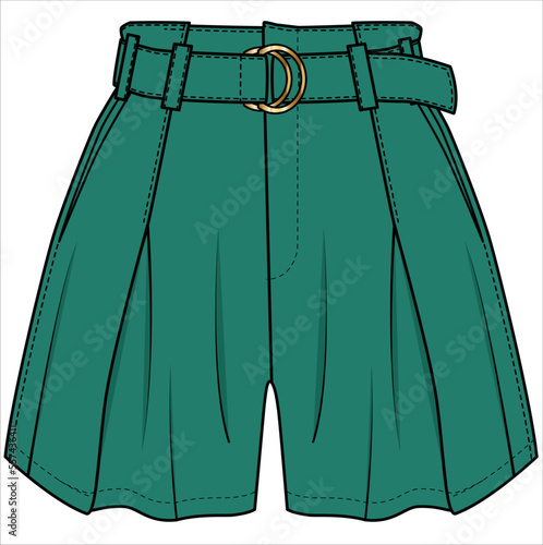 BOX PLEAT SHORTS FOR WOMEN AND TEEN GIRLS IN EDITABLE VECTOR