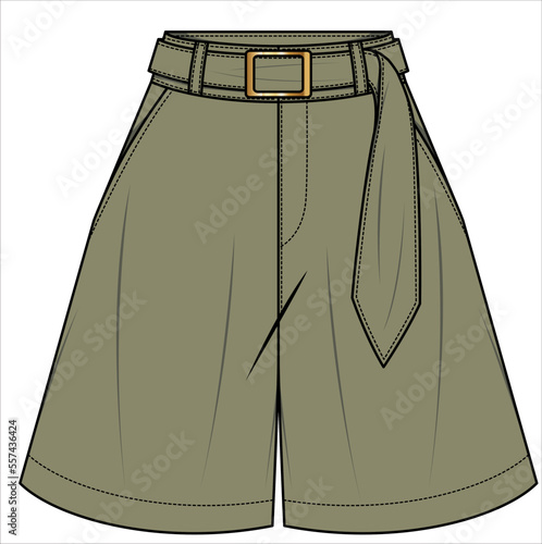 LONG LENGTH SAFARI SHORTS WITH WIDE HEMLINE FOR WOMEN AND TEEN GIRLS IN EDITABLE VECTOR