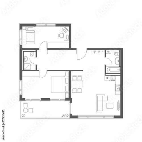Scheme of the apartment with furniture.