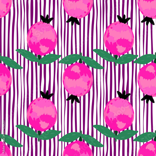 Hand drawn pomegranate fruit seamless pattern. Botanical fruits wallpaper.