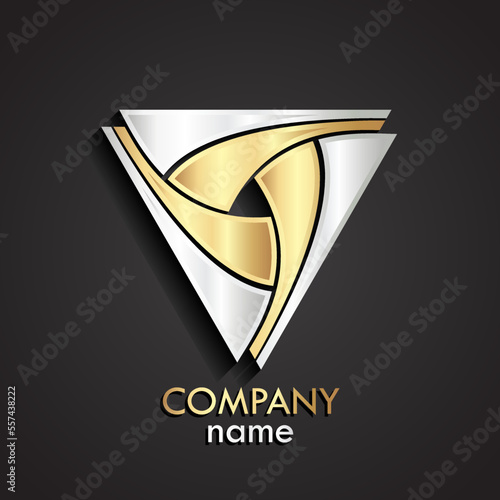 3d gold silver abstract shape triangle logo
