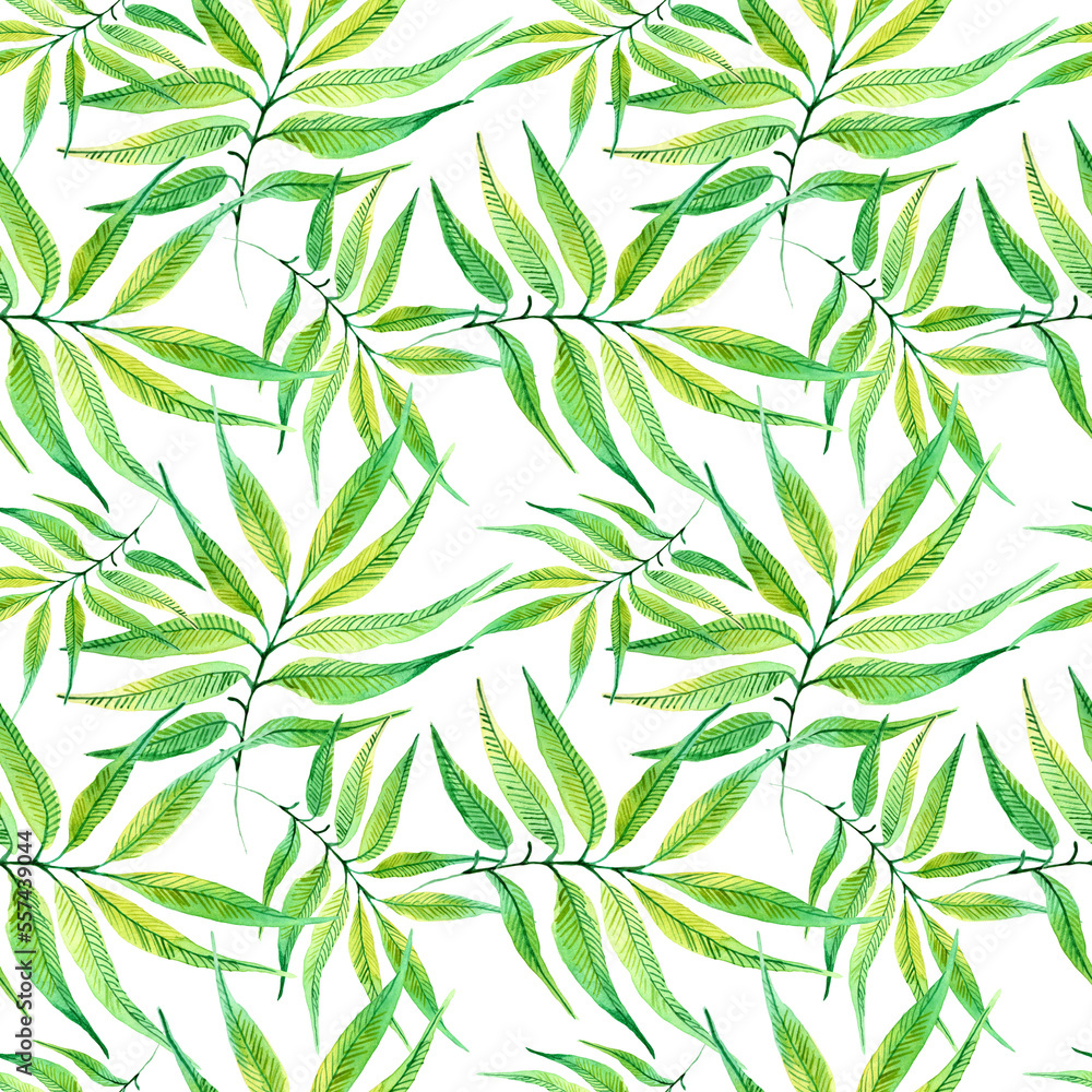 Fototapeta premium Watercolor leaves in a seamless pattern. Can be used as fabric, wallpaper, wrap.