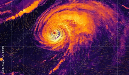 Hurricane Fiona - colorful satellite weather map overlayed with wind streams. Satellite data provided by EUMETSAT.
