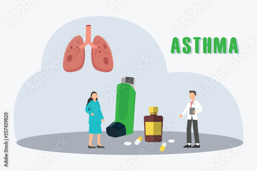 Male doctor giving medicine of asthma for his female patient