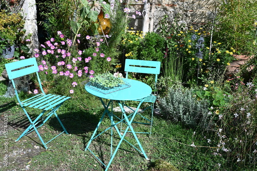 Table and chairs in garden