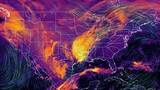 Satellite weather map over North America overlayed with wind streamlines. Satellite data provided by EUMETSAT.