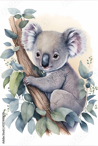 cute koala in the nature watercolor illustration