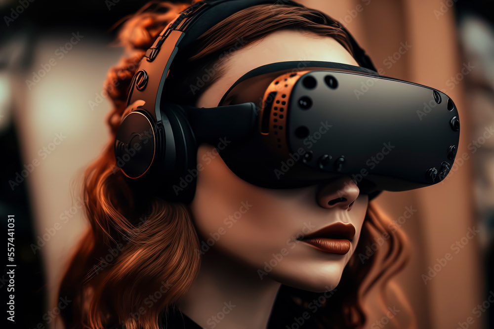 portrait of cute girl with vr glasses portrait of cute girl with vr glasses
