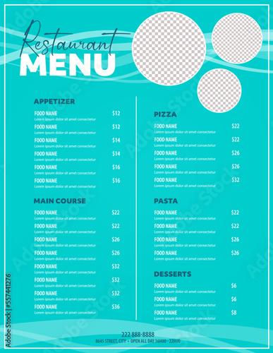Blue Restaurant menu modern design layout
