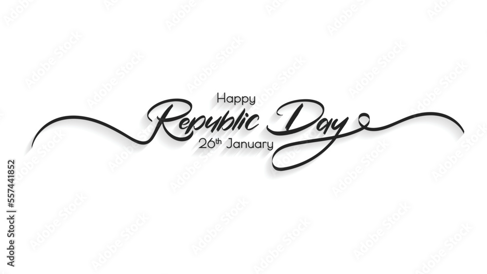Happy Republic Day Typography with 26 Januaray Text. Hand drawn modern vector calligraphy. Simple inscription with swashes, wavy lettering text. Holiday design for greeting card and Social Media Cover Happy Republic Day Typography with 26 Januaray Text. Hand drawn modern vector calligraphy. Simple inscription with swashes, wavy lettering text. Holiday design for greeting card and Social Media Cover