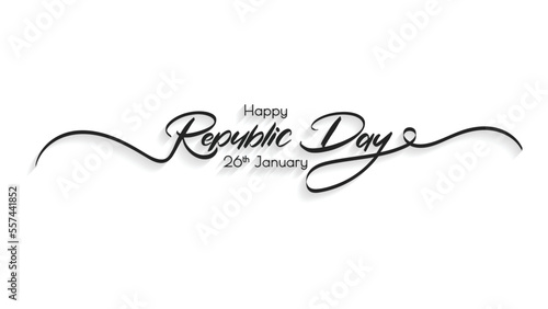 Happy Republic Day Typography with 26 Januaray Text. Hand drawn modern vector calligraphy. Simple inscription with swashes, wavy lettering text. Holiday design for greeting card and Social Media Cover