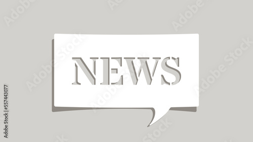 NEWS word on cutout white paper speech bubble on gray background