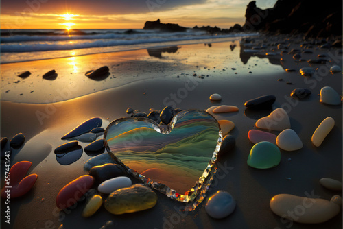 At sunset, the sea, the sky and the beach, Valentine's Day background