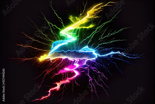 Polychromatic electric rainbow. Colorful polychromatic electricity in a broad spectrum for autism spectrum and LGBTQIA representation. Generative AI