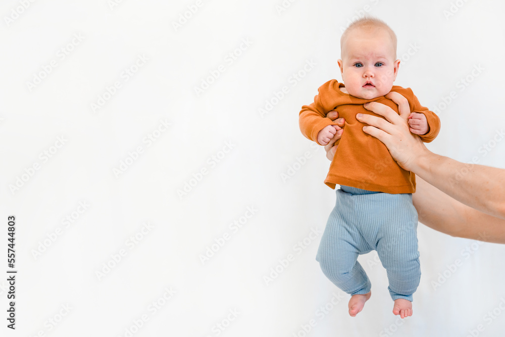 Portrait of a funny baby toddler on a white background Portrait of a funny baby toddler on a white background