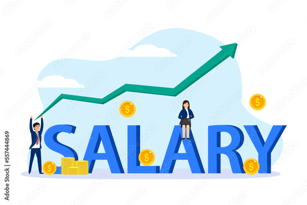 Salary word with business people and growth arrow, flat design illustration Salary word with business people and growth arrow, flat design illustration