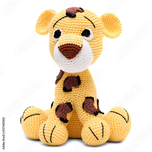 Fotografía Onça pintada de pelúcia feito com a técnica de amigurumi nas cores amarelo, branco e marrom