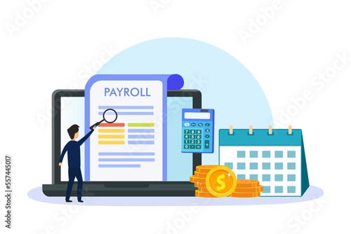 Businessman looking at online payroll document on the laptop computer