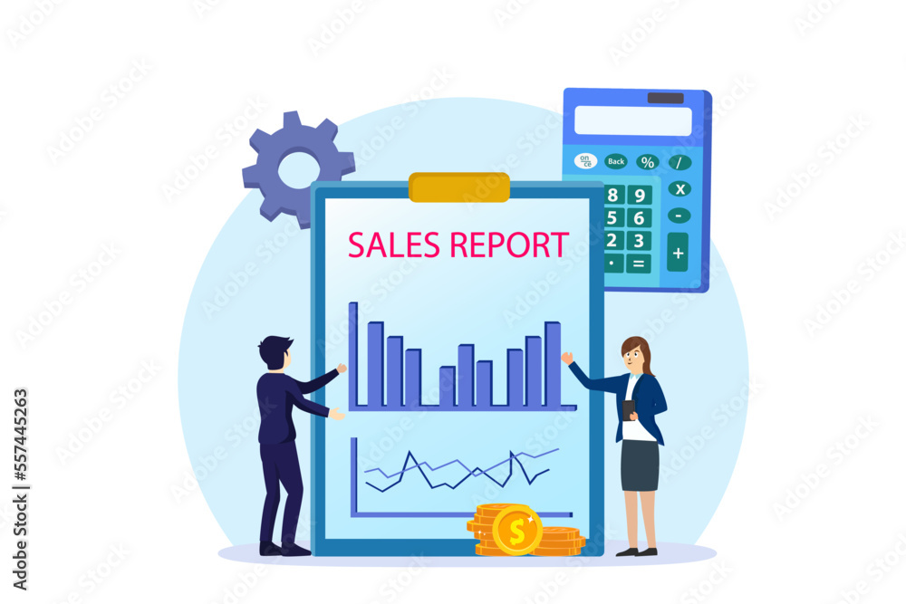Business people discussing sales report chart on clipboard Business people discussing sales report chart on clipboard