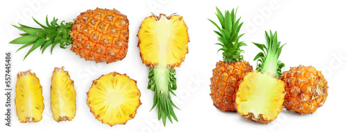 pineapple isolated on white background with full depth of field. Top view. Flat lay