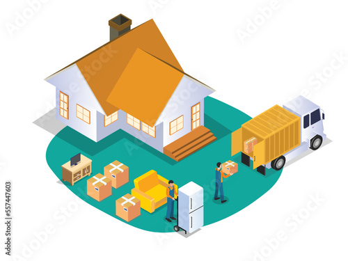 Delivery men helping moving house
