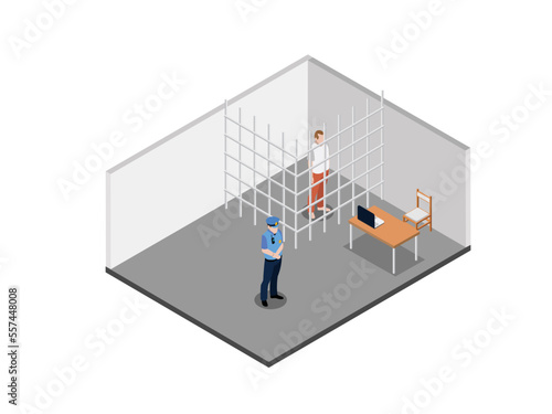 Prisoners in prison isometric 3d vector illustration concept 