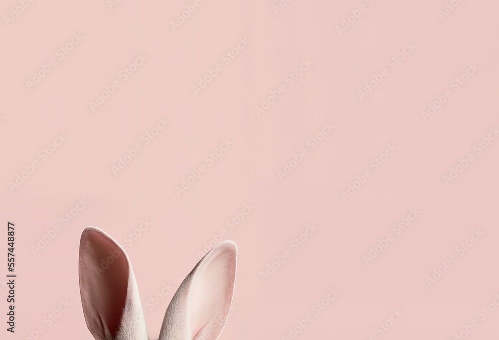 Rabbit Ears Peeking In A Corner Of Pastel Pink Background Copy Scape Generative AI