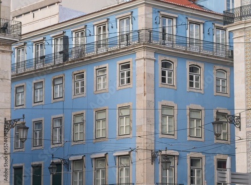 Sky blue stone building in Lisbon, Portugal © skyoftexas