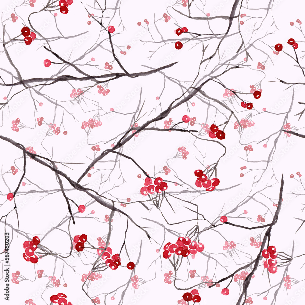 Watercolor twigs in a seamless pattern. Can be used as fabric, wallpaper, wrap.
