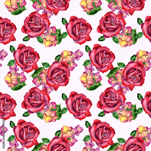  Watercolor roses in a seamless pattern. Can be used as fabric  wallpaper  wrap.